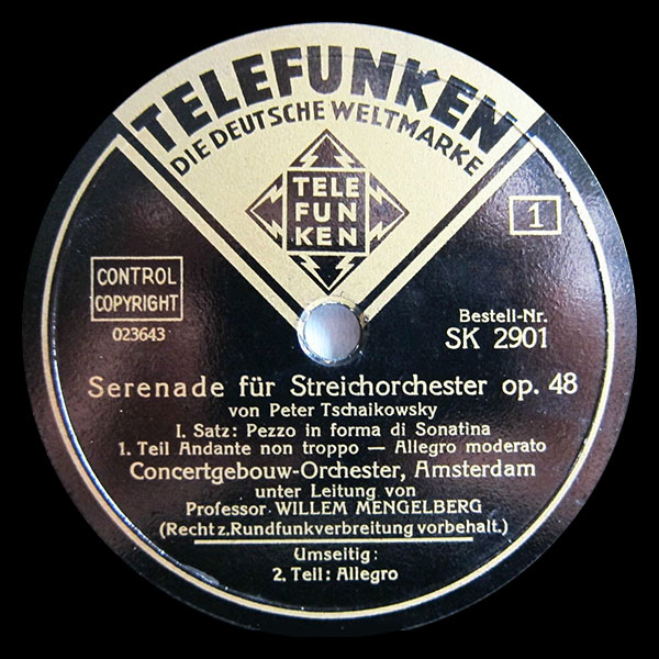 Mengelberg, Willem Tchaikovsky Serenade for Strings Concertgebouw O